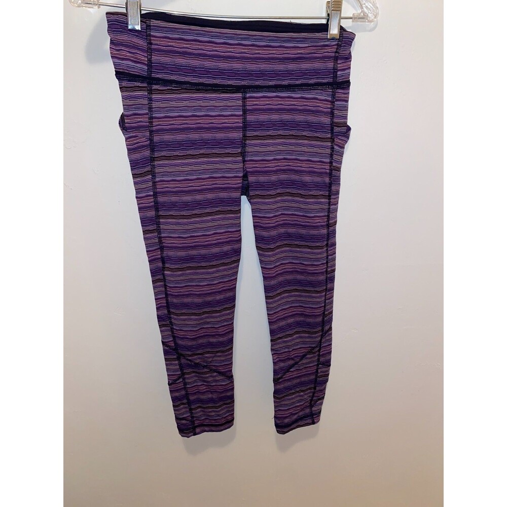 Lululemon Pace Rival Cropped Leggings Cyber Purple Stripe 23" Inseam Size: 6